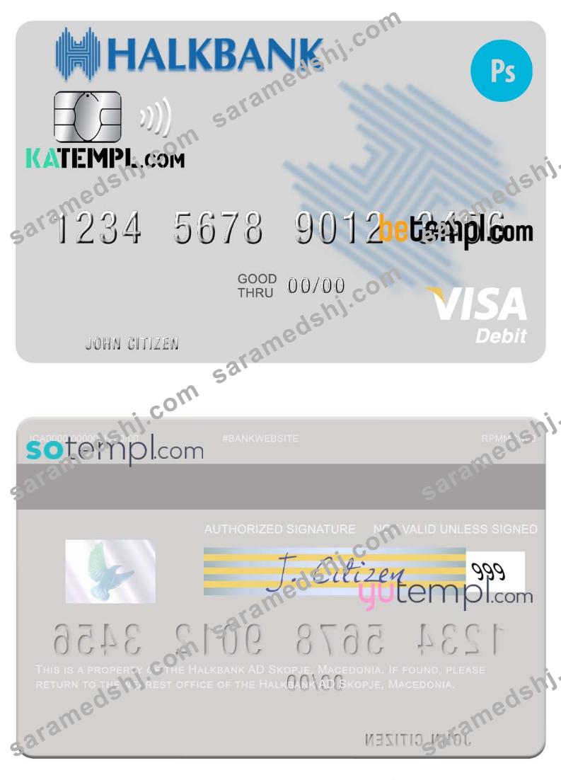 Macedonia Halkbank AD Skopje visa card fully editable template in PSD format